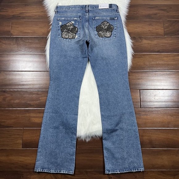7 For All Mankind Size 31 Embellished Maribel Original Bootcut Denim Jeans - Picture 8 of 12